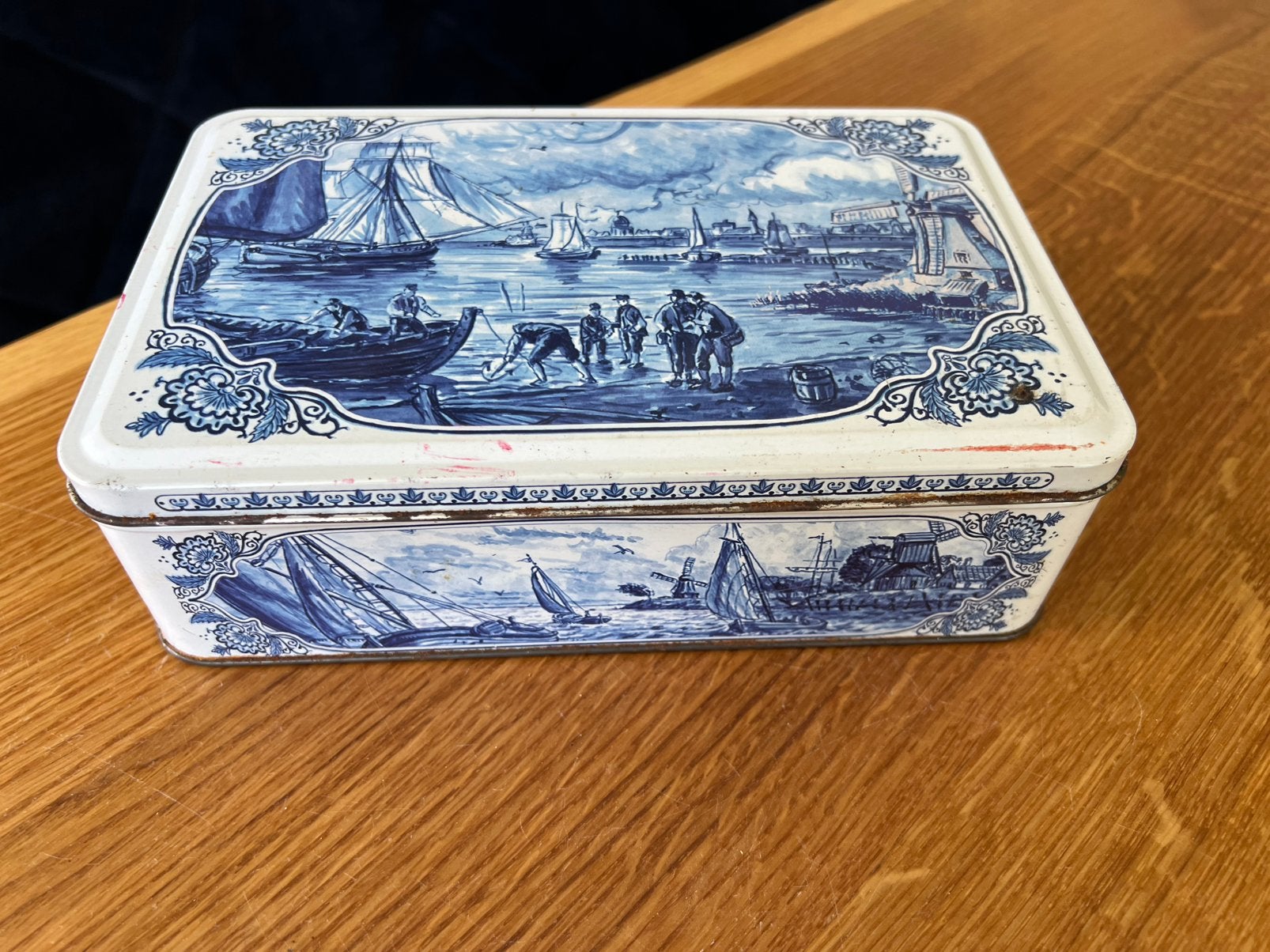 Vintage Delfts Blauw Blik met Hollandse Scènes, Verzamelen, Blikken, Ophalen of Verzenden, Gebruikt, Overige