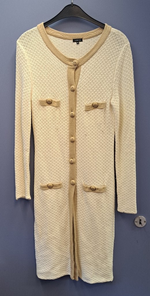 Caroline Biss lang gebreid ecru vest katoen mt S-M nr 50024