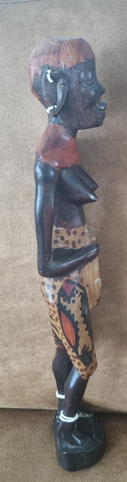 Vintage Afrikaans Houtsnijwerk - Vrouwfiguur (48cm), Hout, Bruin, Afrika, Ophalen of Verzenden