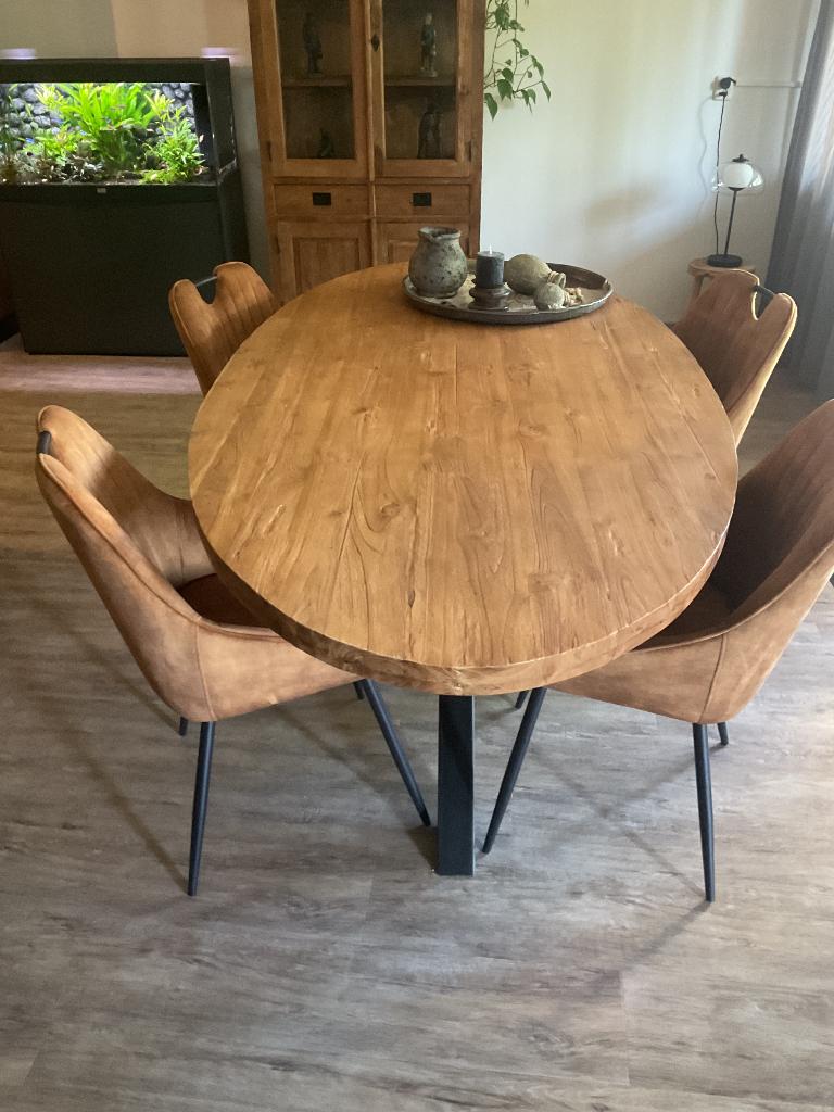 Teakhouten eettafel en 2 salon/bijzettafeltjes, Huis en Inrichting, Tafels | Eettafels, Ophalen, Teakhout, 200 cm of meer, 50 tot 100 cm