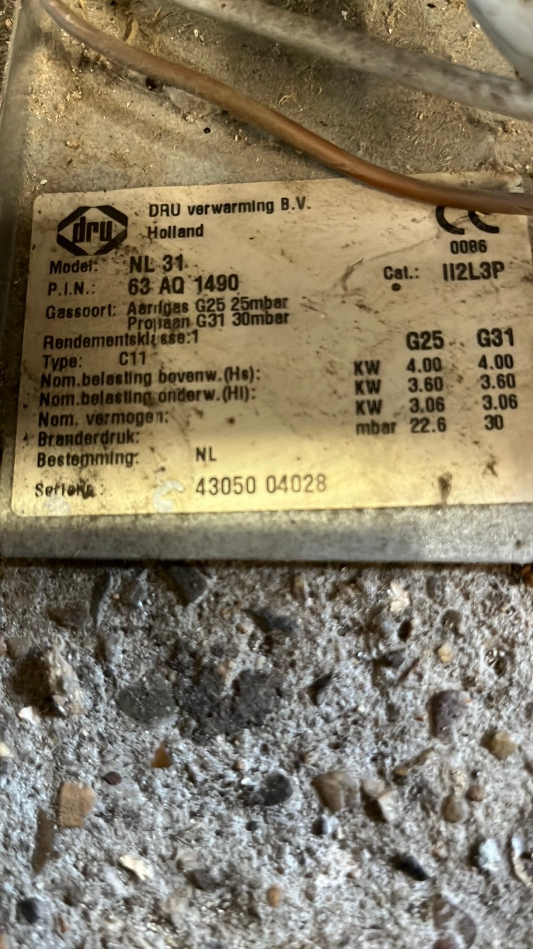 Te koop DRU NL31 gevelkachel, Ophalen, Minder dan 60 cm, Kachel, 30 tot 80 cm