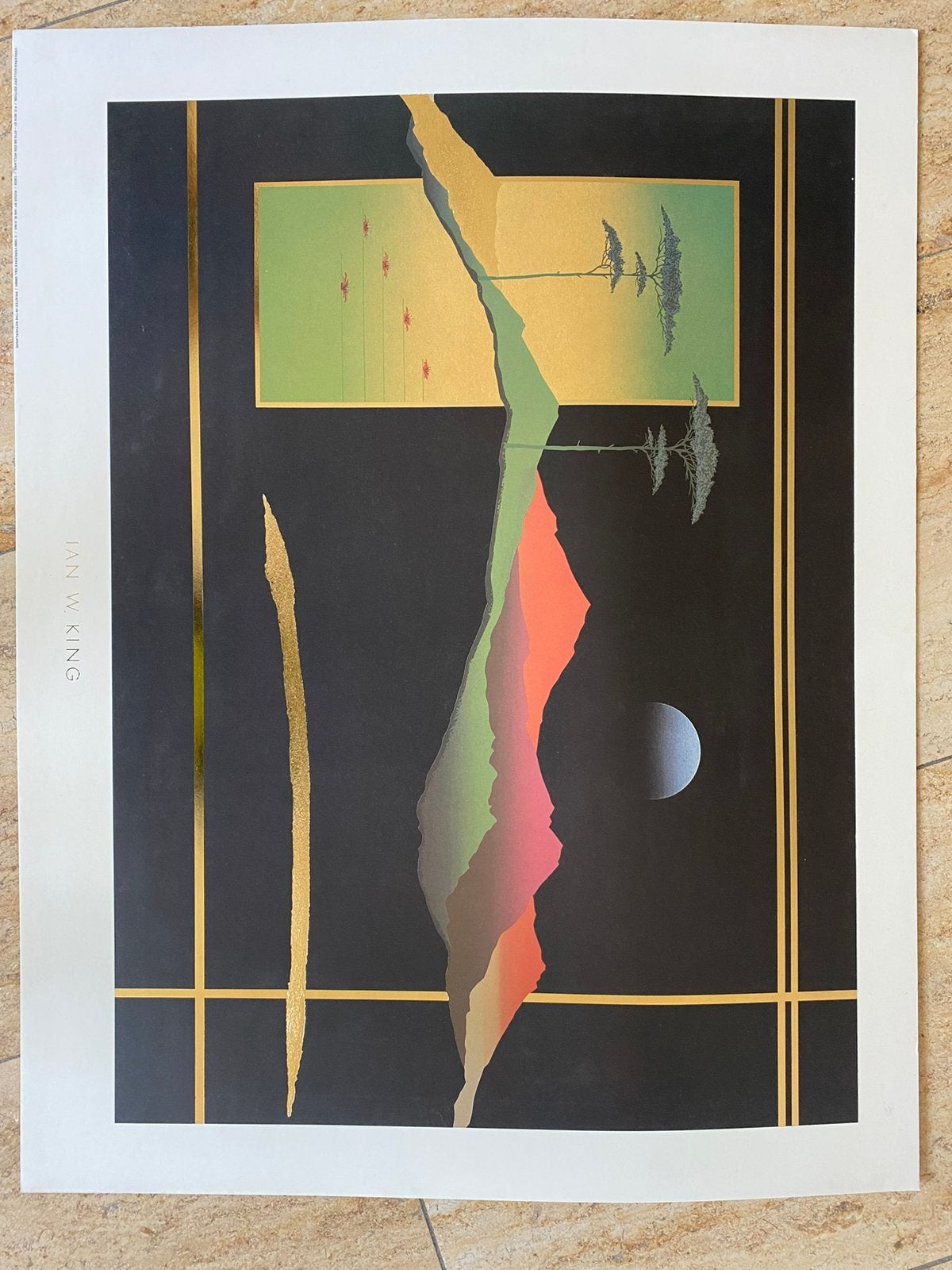 Ian W King print met goudfolie 72x56 cm, Antiek en Kunst, Ophalen of Verzenden, Abstract, Offsetdruk