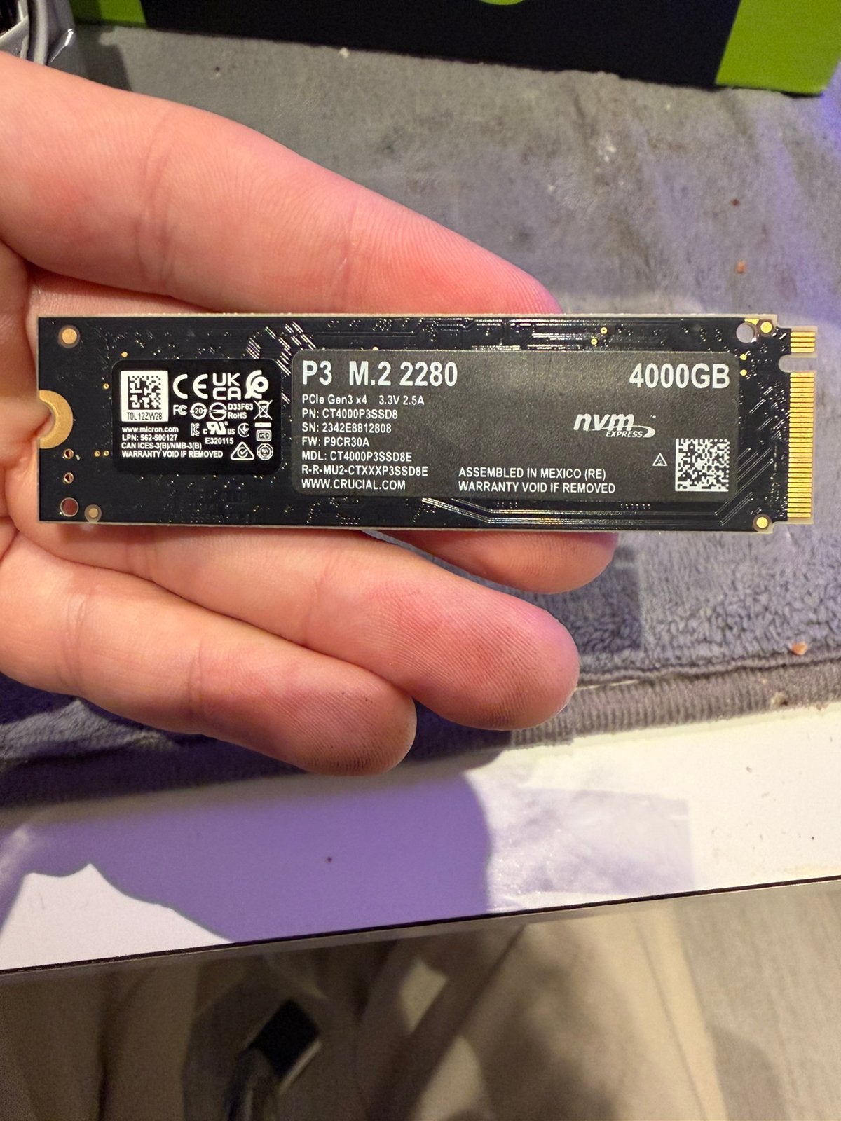 Crucial P3 4TB NVMe M.2 SSD | PCIe 3.0 3500MB/s (4000GB), Computers en Software, Harde schijven, Ophalen, Intern, SSD, Zo goed als nieuw