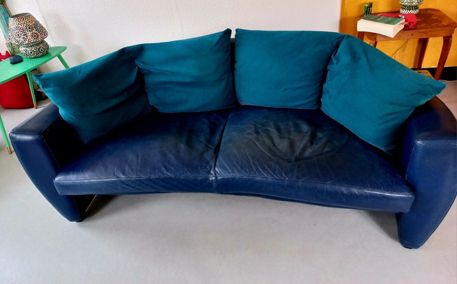 Blauwe Leolux bank, let op: weekendaanbod, Ophalen, Gebruikt, 150 tot 200 cm, Driepersoons
