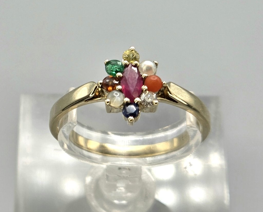 Gouden Vintage ring edelstenen, parel en diamant. 2026/396, Overige kleuren, ., Ophalen of Verzenden, Zo goed als nieuw