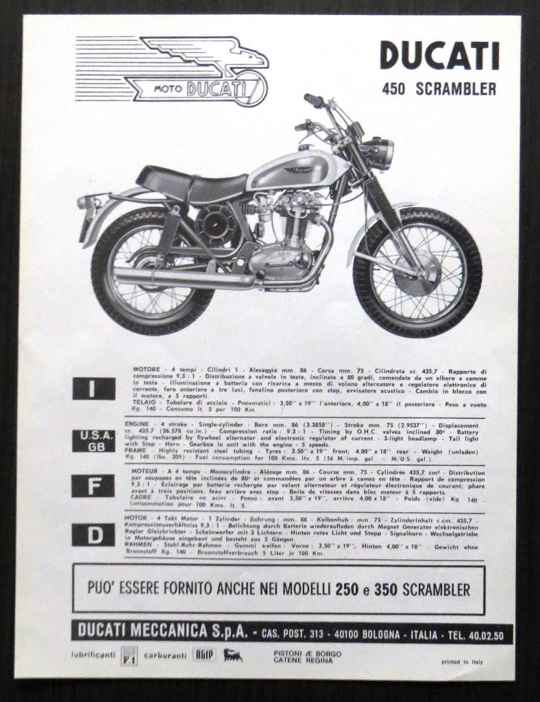 Flyer Ducati 450 Scrambler - circa 1972 (meertalig), Verzenden, Ducati