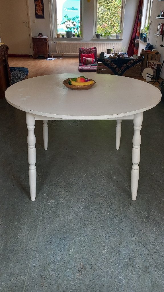 Ronde tafel wit brocante, Ophalen, Gebruikt, Rond, Vier personen