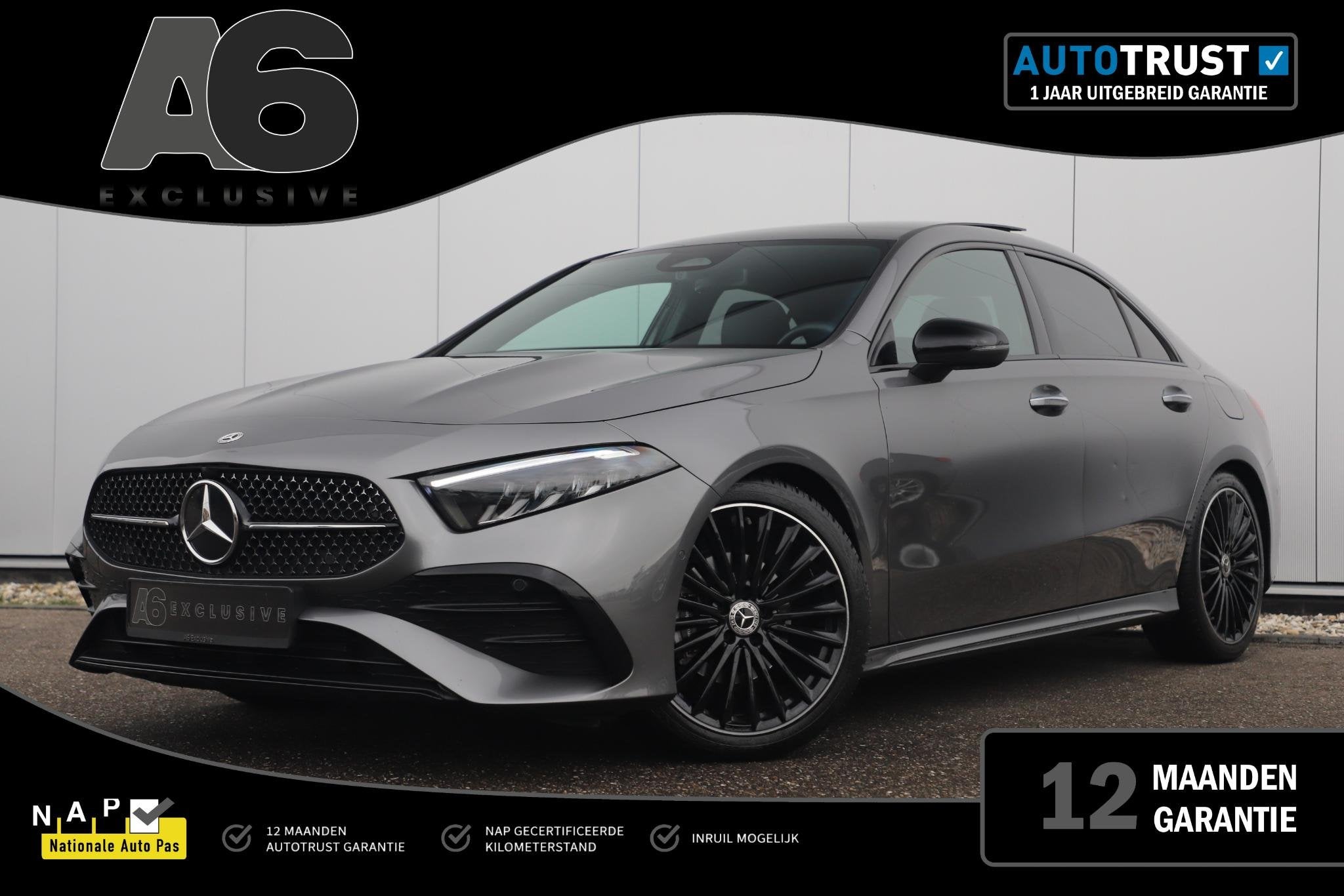 Mercedes-Benz A-klasse 180 AMG Line Night Pakket Automaat Pa, 136 pk, Gebruikt, Met garantie (alle), Leder en Stof