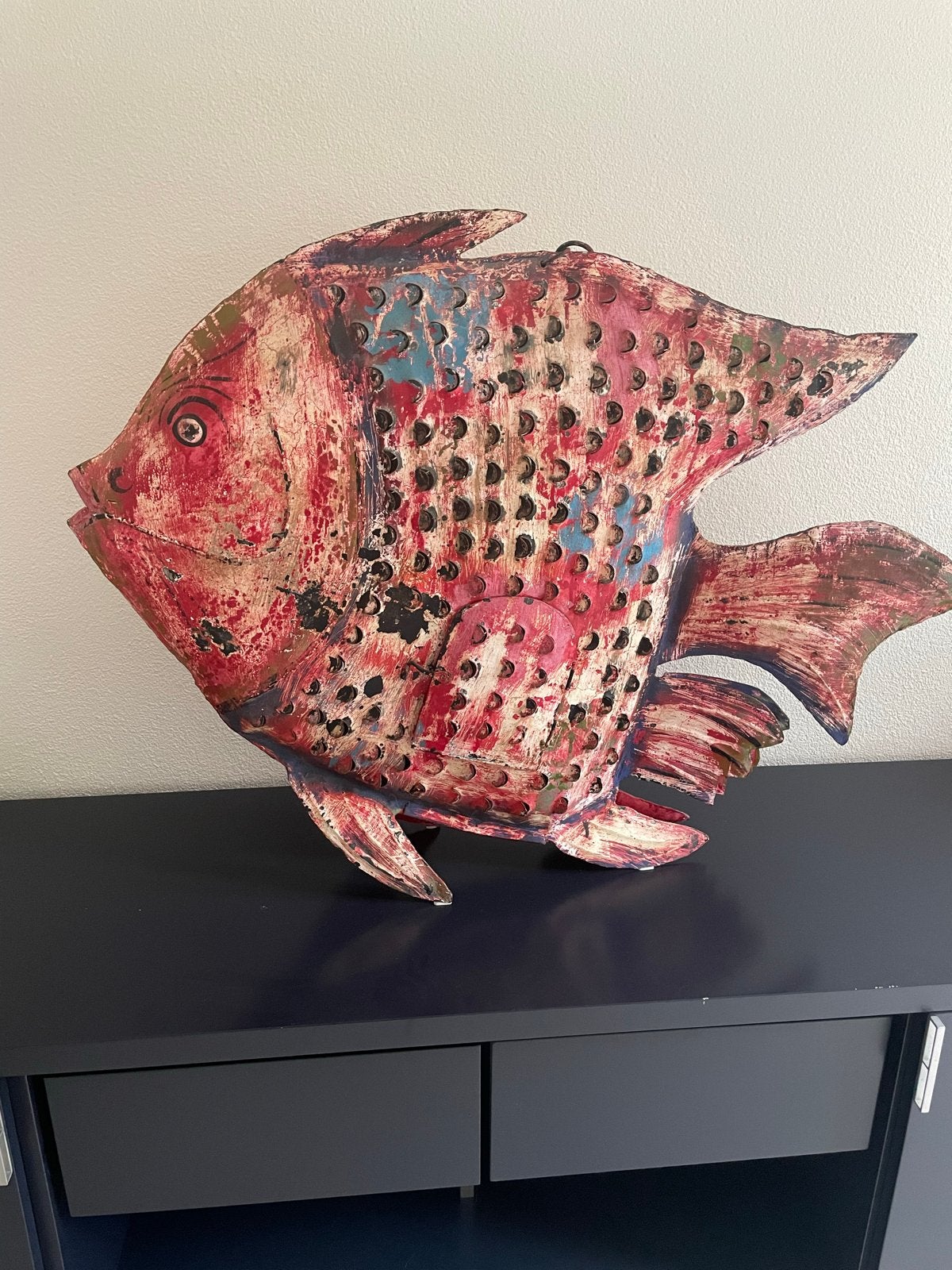 Grote metalen vis wanddecoratie / kaarsenhouder, Ophalen, Gebruikt, Meerkleurig, Overige stijlen