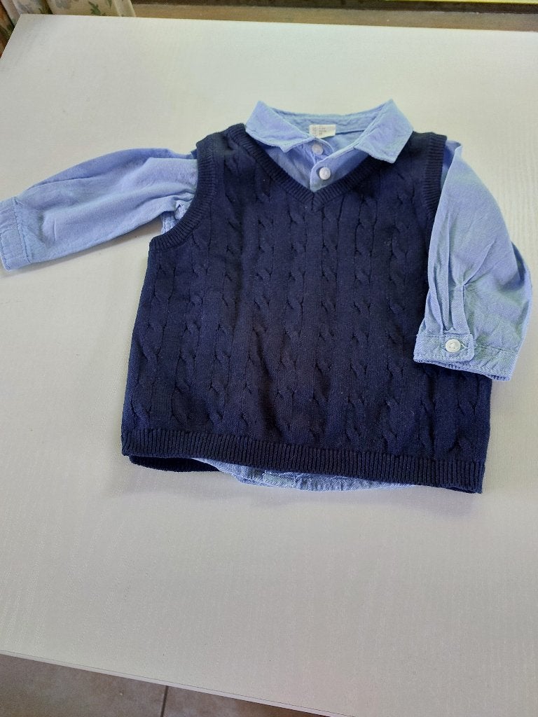 blauw bloesje lange mouw met blauwe spencer mt. 68, H&M, Gebruikt, H&M, Ophalen of Verzenden, Overhemdje of Bloesje