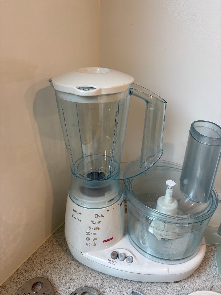 Philips Cucina Foodprocessor met Blender - Wit, Gebruikt, 2 snelheden, Ophalen of Verzenden, 2 tot 3 liter