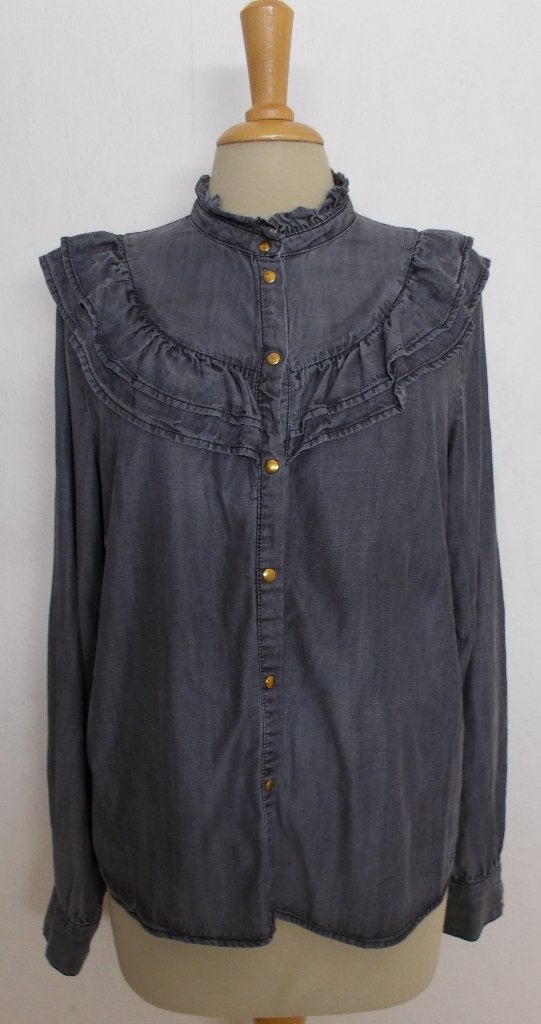Stoere zwart/grijze spijkerblouse van Sofie Schnoor! M, Verzenden, Zo goed als nieuw, Maat 38/40 (M), Grijs