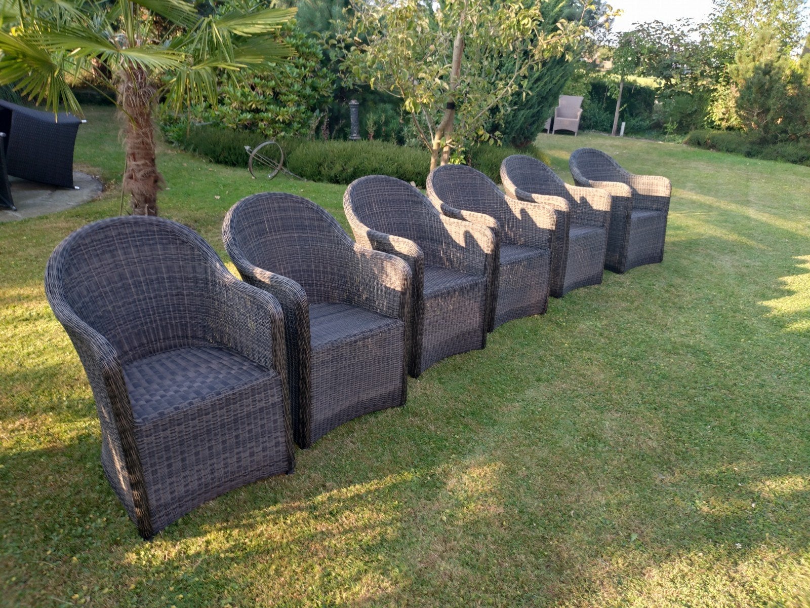 Set van 6 mooie Brandon tuinstoelen + hocker, Ophalen, Gebruikt, Kunststof