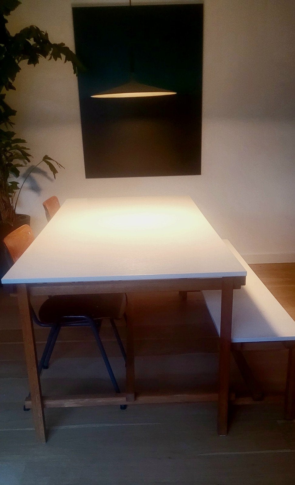 Eettafel met bank wit, Ophalen, Gebruikt, 200 cm of meer, 50 tot 100 cm