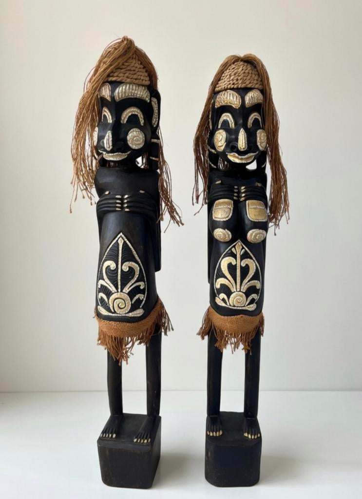 Afrikaanse houtsnijwerk (groot) man vrouw Boho stijl vintage, Antiek en Kunst, Ophalen