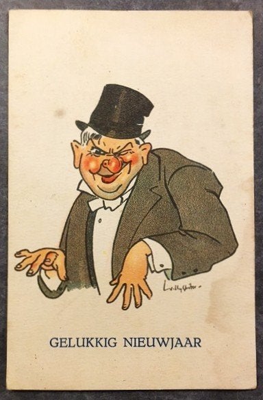 Ansicht Willy Sluiter Spotprent Nieuwjaarswens Oorlog W.O.1, Ophalen of Verzenden, Kaart, Prent