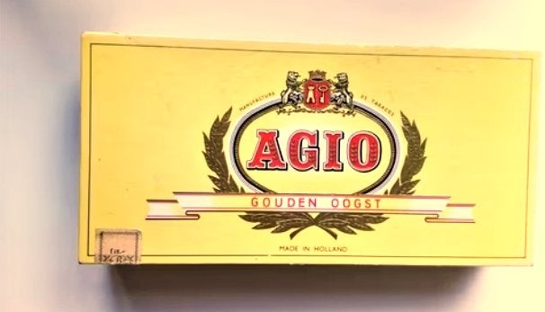 Vintage Agio Gouden Oogst sigarendoosje (leeg)+ accijnszegel, Verzamelen, Ophalen of Verzenden, Gebruikt, Tabaksdoos of Verpakking