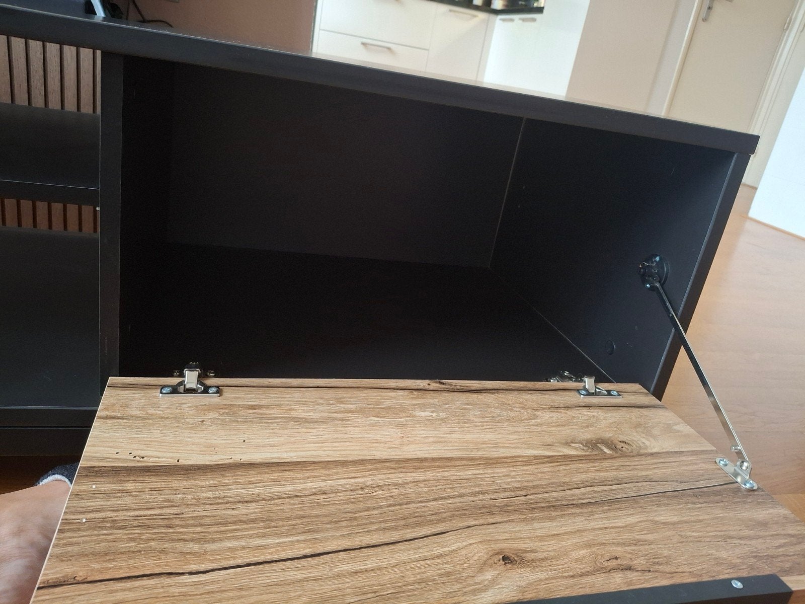 MOET WEG! TV-dressoir Luc - antraciet/eiken - 44x185x48, Ophalen, Gebruikt, 150 tot 200 cm, Minder dan 100 cm