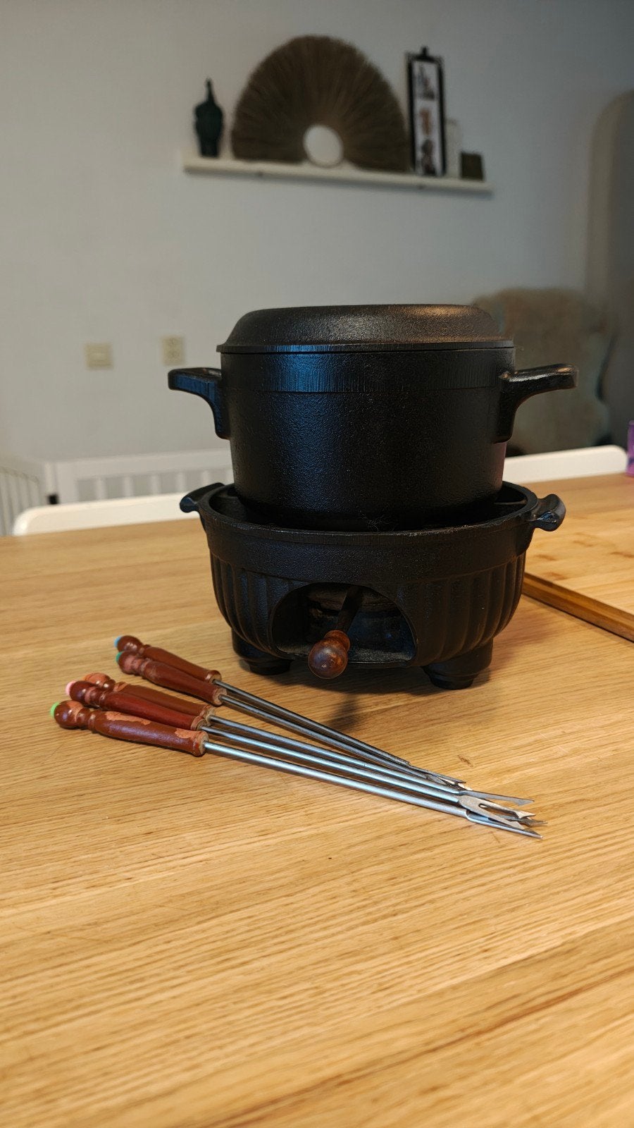 Originele STAUB gietijzeren 16 cm vintage fondueset 70s, Ophalen of Verzenden, Gebruikt, Brander, Fondueset