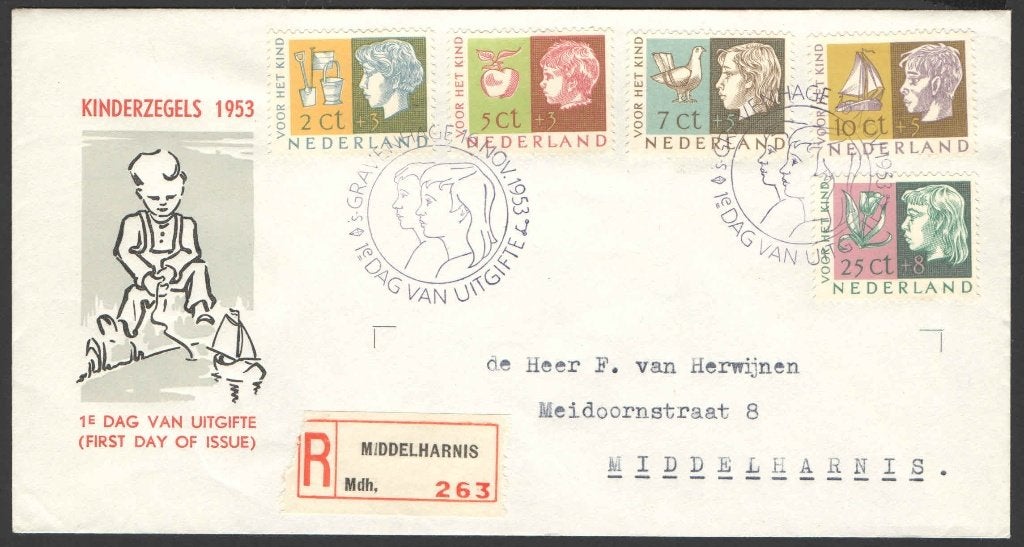 Nederland FDC E15 Met Adres Kinderpostzegels 1953, Postzegels en Munten, Ophalen of Verzenden, Beschreven, Nederland