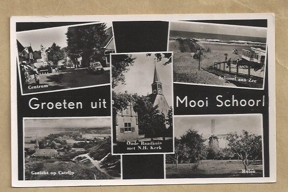 Groeten uit Mooi Schoorl - Zwart-wit ansichtkaart, Ophalen of Verzenden, 1940 tot 1960, Gelopen, Noord-Holland