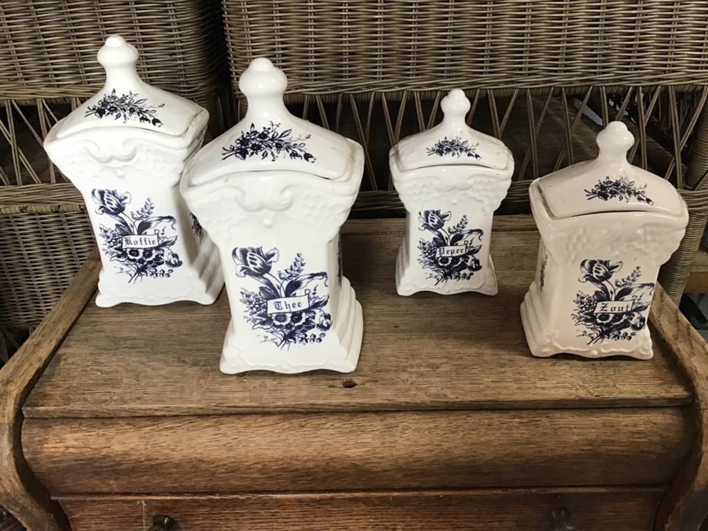 4 delfs blauwe keuken potten, Antiek en Kunst, Ophalen of Verzenden