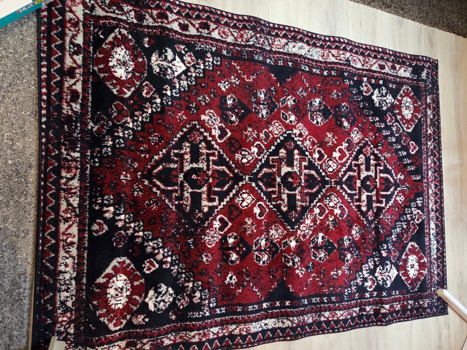 Vloerkleed 120x170 cm - Rood/Zwart met Patroon, Gebruikt, Rood, 100 tot 150 cm, Ophalen of Verzenden