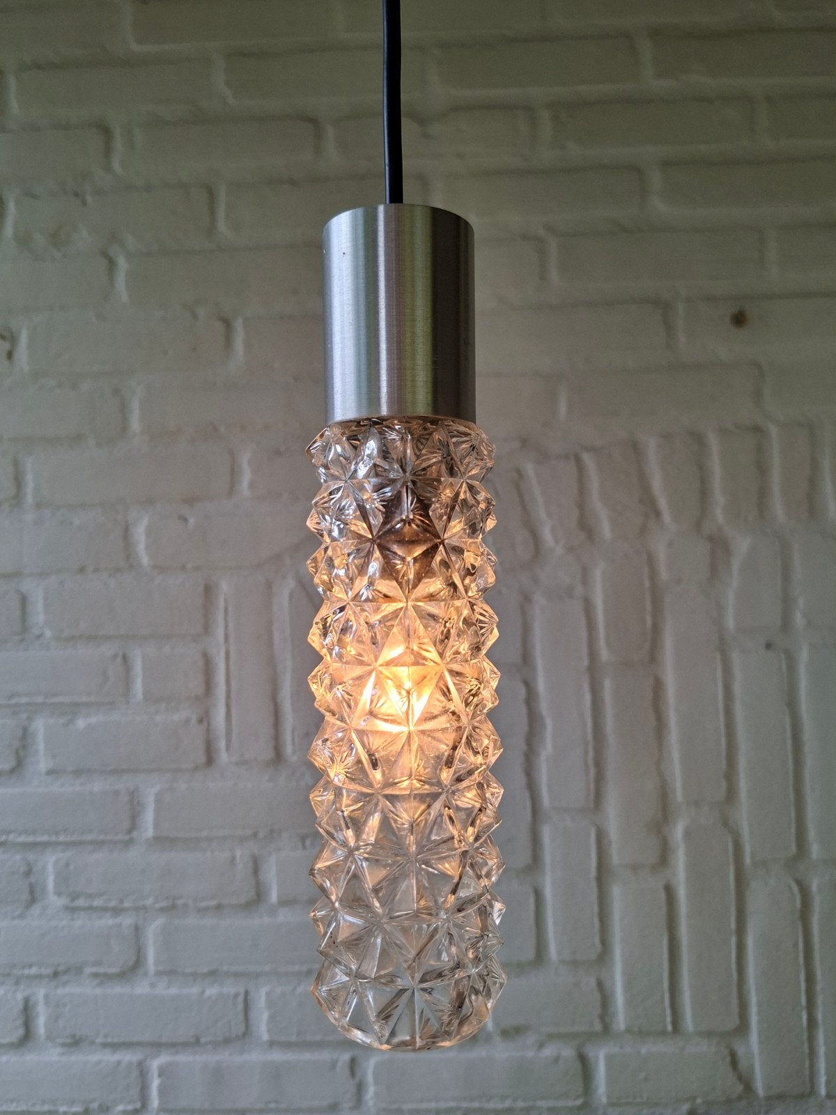 Vintage retro hanglamp Design Mid Century glas jaren 60., Huis en Inrichting, Lampen | Hanglampen, Ophalen of Verzenden, Zo goed als nieuw