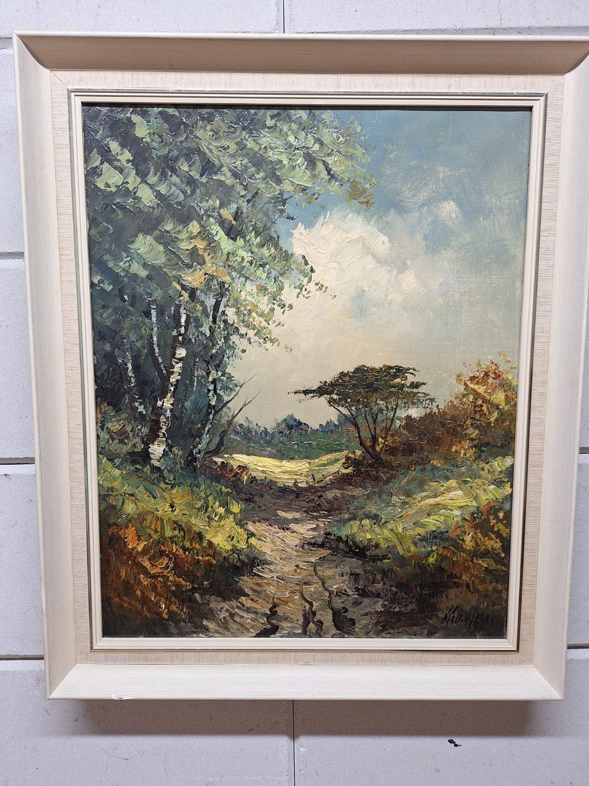 Schilderij: Landschap met bomen en pad, olieverf op doek, Antiek en Kunst, Kunst | Schilderijen | Klassiek, Ophalen of Verzenden