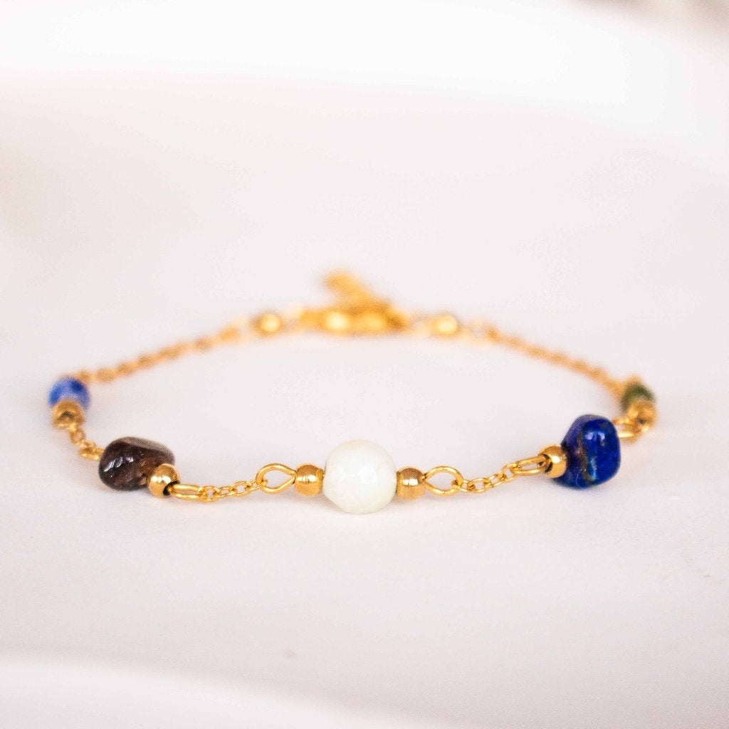 Armband edelsteen sterrenbeeld Maagd, Met bedels of kralen, Staal, Blauw, Nieuw
