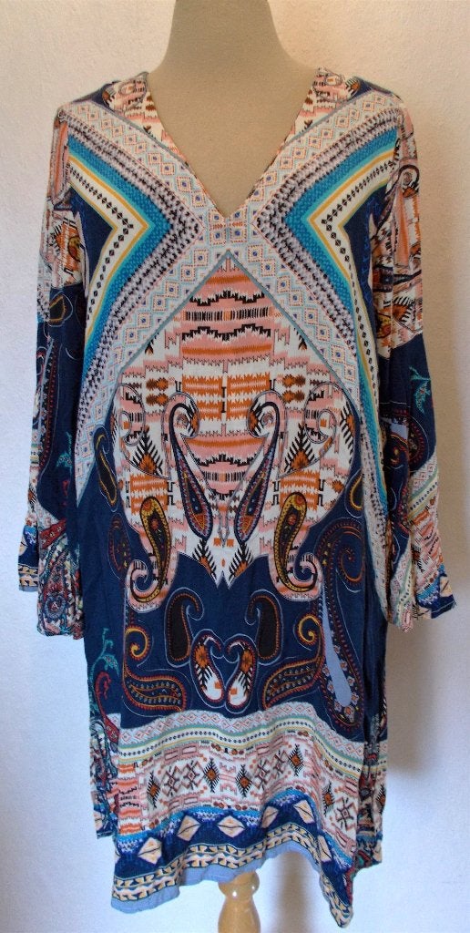 100% katoen Ibiza look print tuniek/jurkje! M, Verzenden, Zo goed als nieuw, Maat 38/40 (M), Blauw