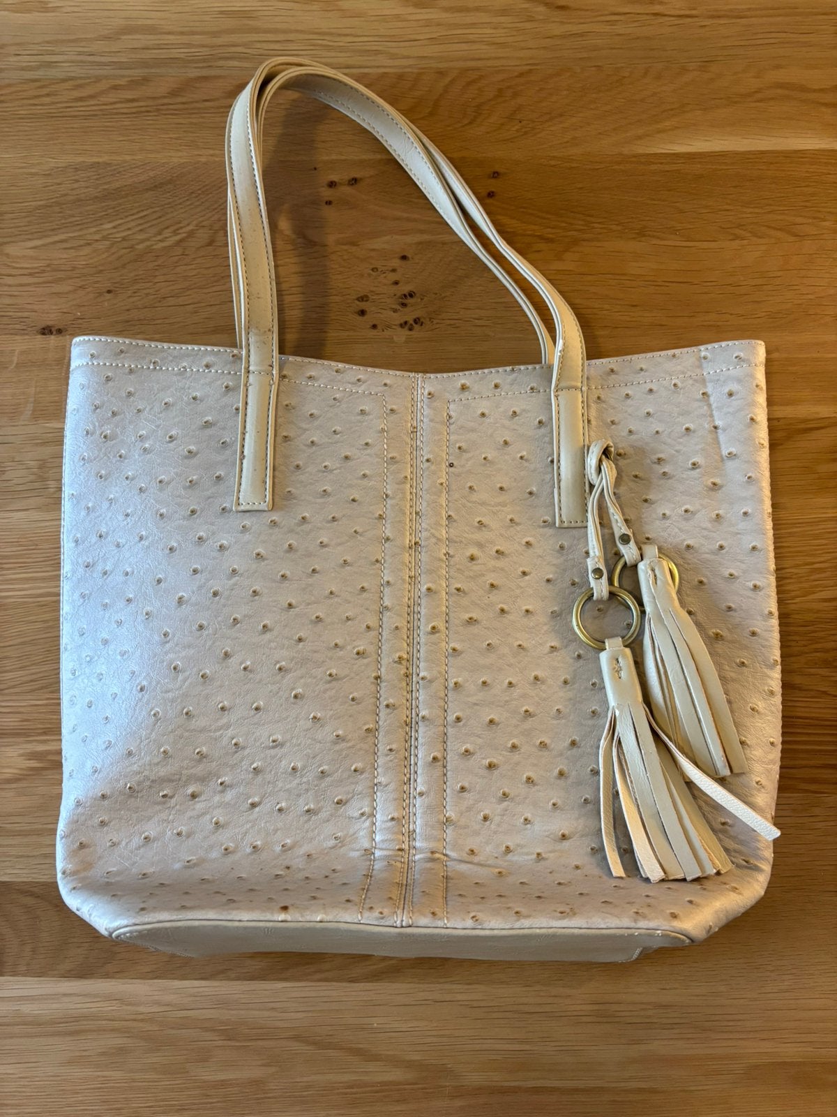 Beige David Jones shopper - struisvogellook, Ophalen of Verzenden, Gebruikt, Beige, Shopper