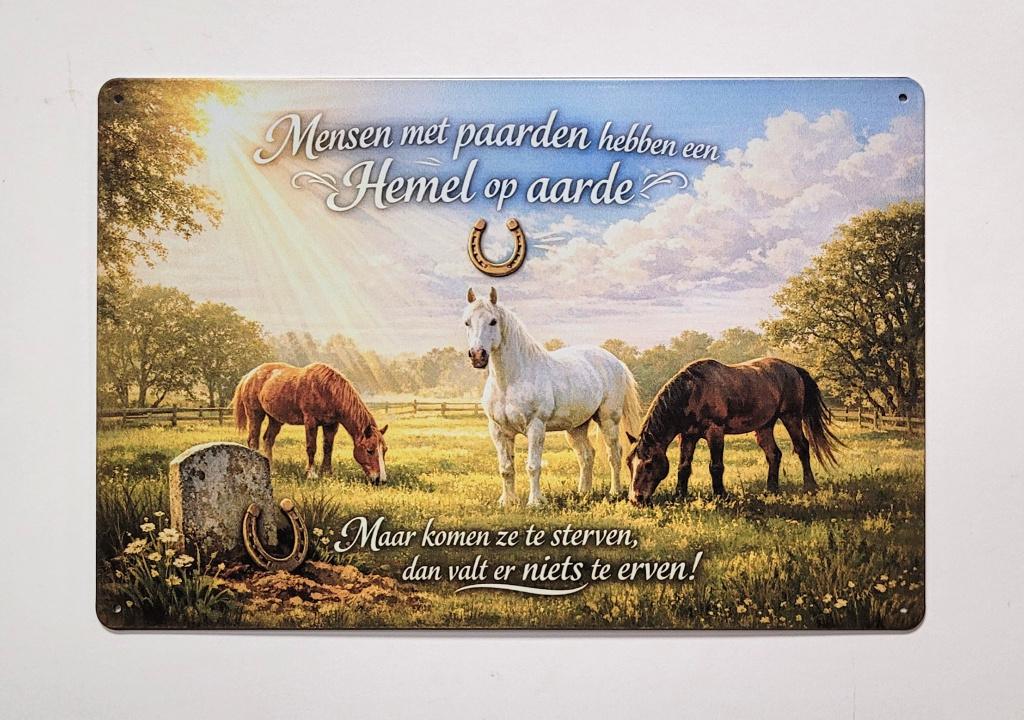 Mensen met paarden hemel reclamebord van metaal wanddeco, Info@deconoord.nl, Deco Noord, Nieuw, Ophalen of Verzenden