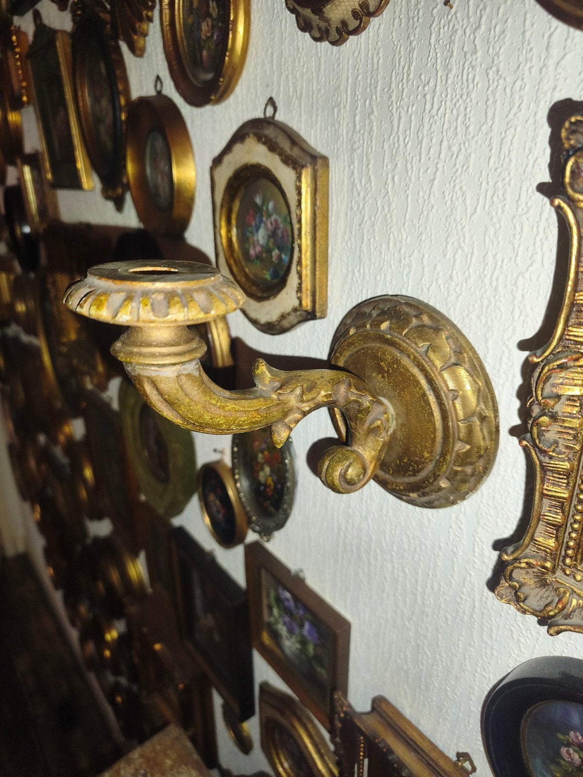 Oud houten Bois dore kaars kandelaar wand kandelaar, Antiek en Kunst, Curiosa en Brocante, Ophalen of Verzenden