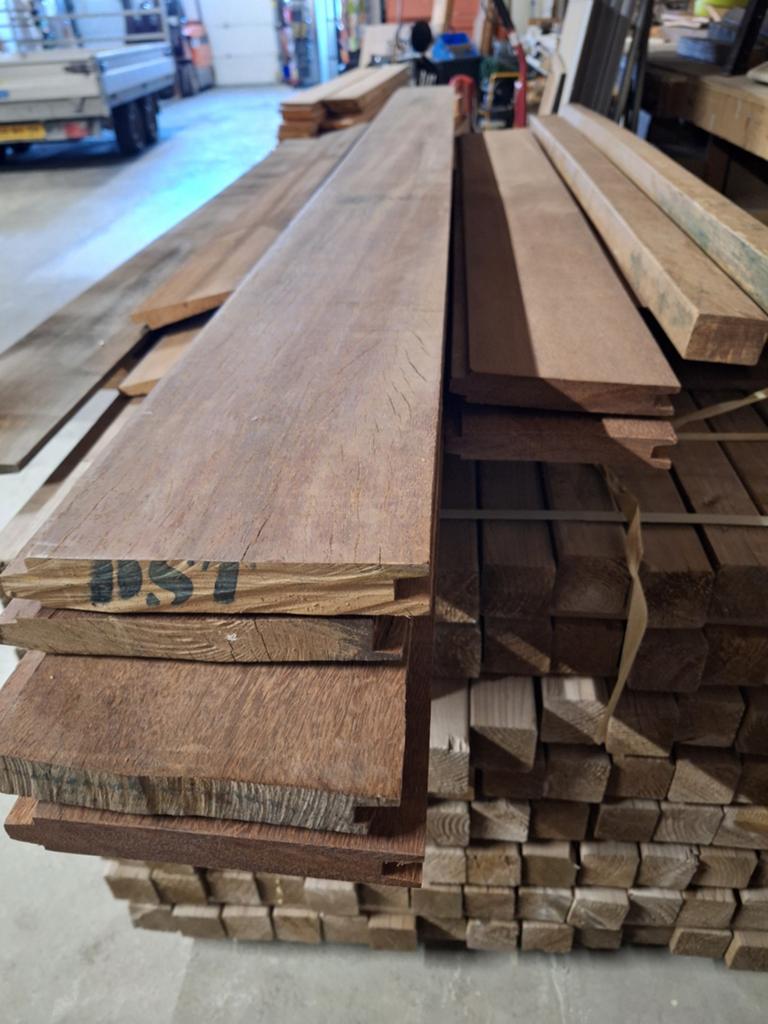 Hardhout damwand azobe geschaafd 180x28 mm werkmaat, Ophalen, Overige typen, Nieuw, Hardhout