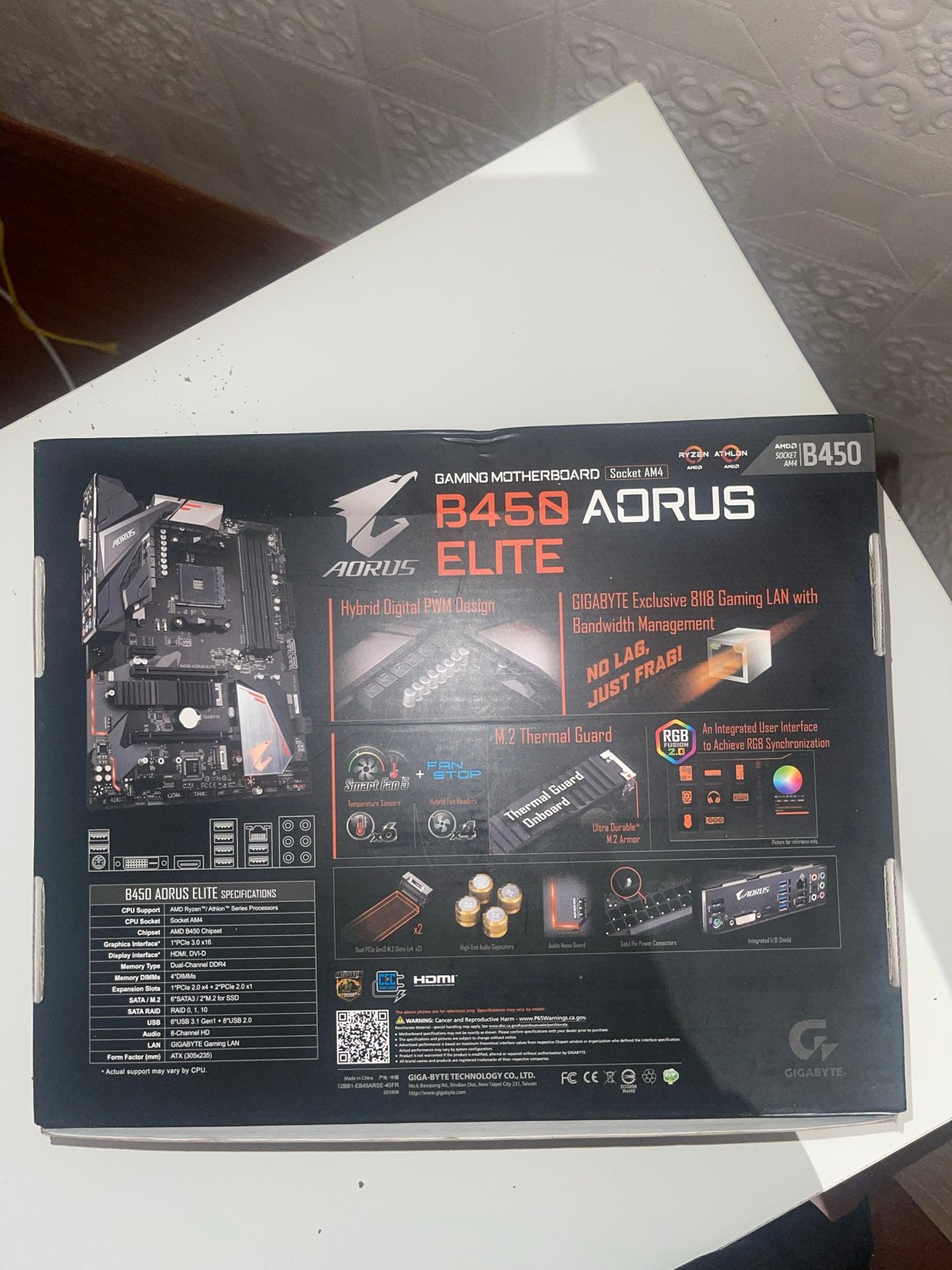 Gigabyte Aorus B450 Elite Moederbord - incl. doos, Computers en Software, Ophalen, Gebruikt, AMD, DDR4