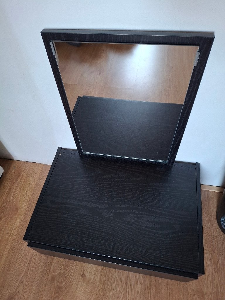 Zwart houten kaptafel met spiegel en lade, Ophalen