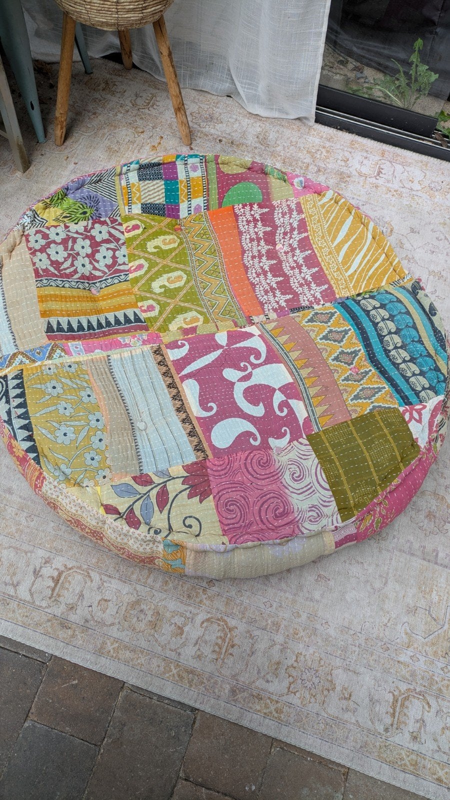 gekleurde patchwork hippie poef matras, Ophalen, Rond, 75 tot 100 cm, Stof