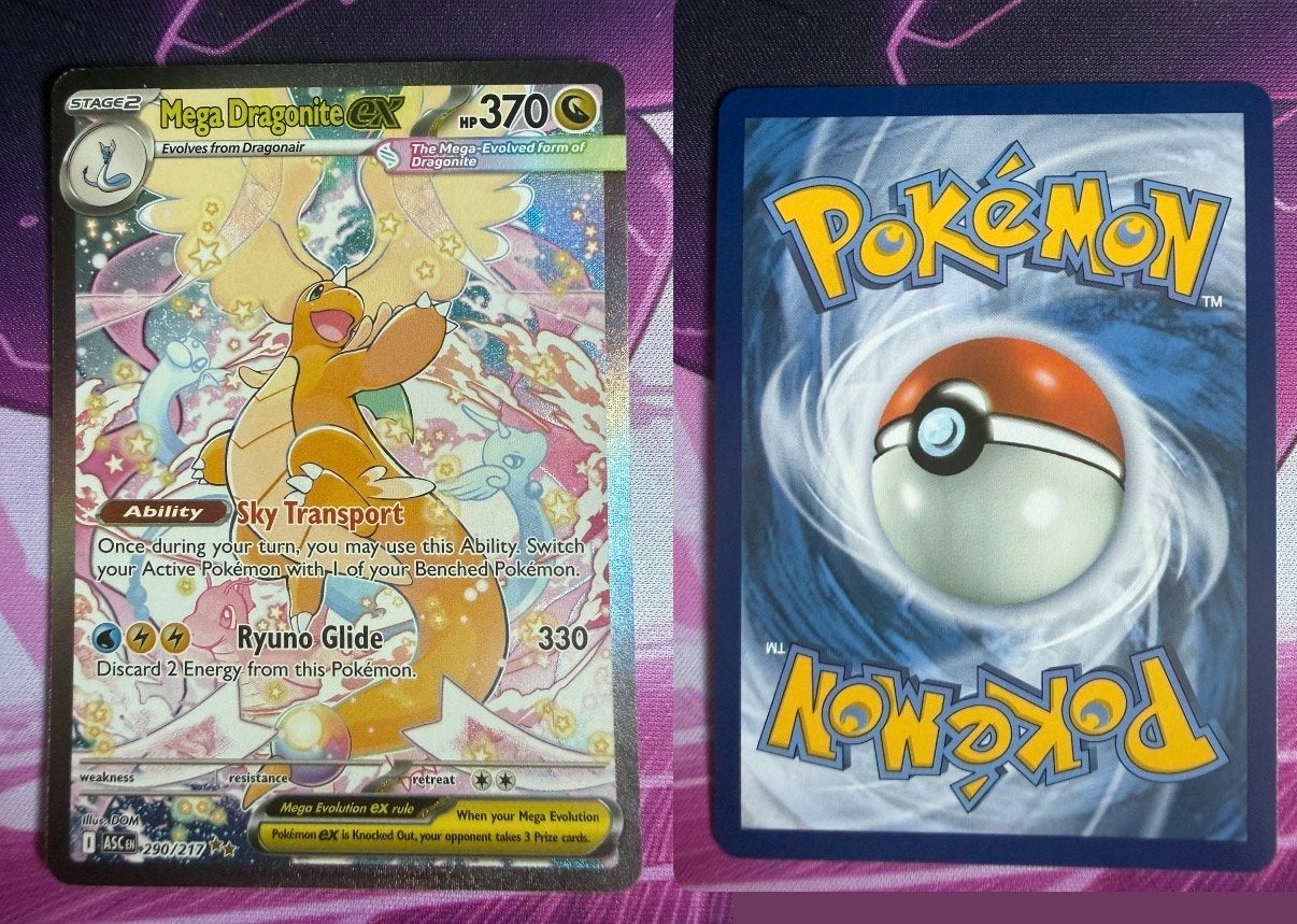 Mega Dragonite EX Pokémon kaart - Zo goed als nieuw, Ophalen of Verzenden, Zo goed als nieuw, Losse kaart, Foil