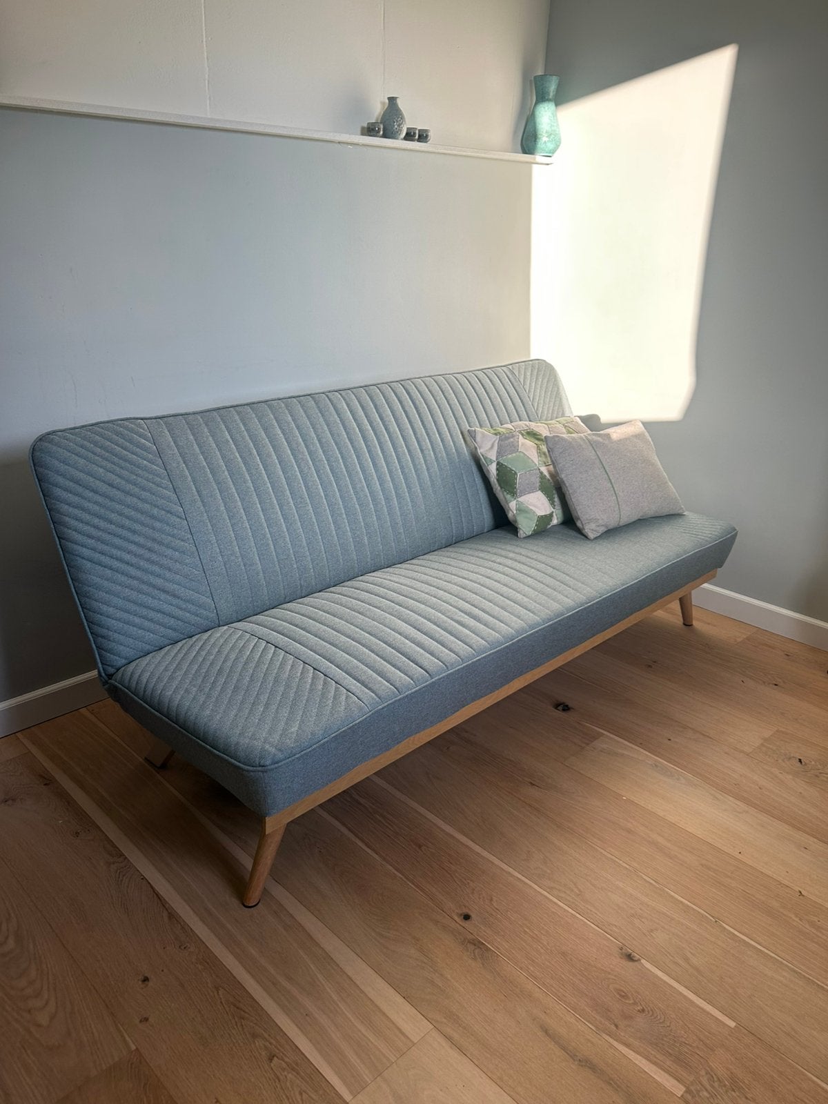 Slaapbank Lugano grijs/groen 89x191x85 cm incl. topper!, Ophalen, Tweepersoons, 140 cm, Zo goed als nieuw