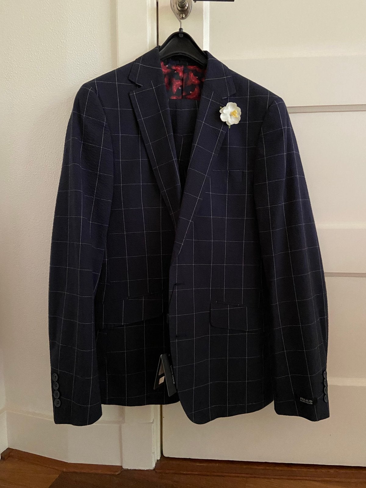 Blauw geruit pak maat 48 Gianni Feraud, Ophalen of Verzenden, Zo goed als nieuw, Maat 48/50 (M), Blauw