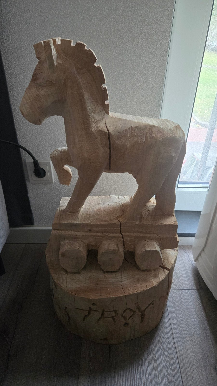 Toverland Troy Paard Handgemaakt, Antiek en Kunst, Ophalen, 50 - 100 cm, Beeld, Hout