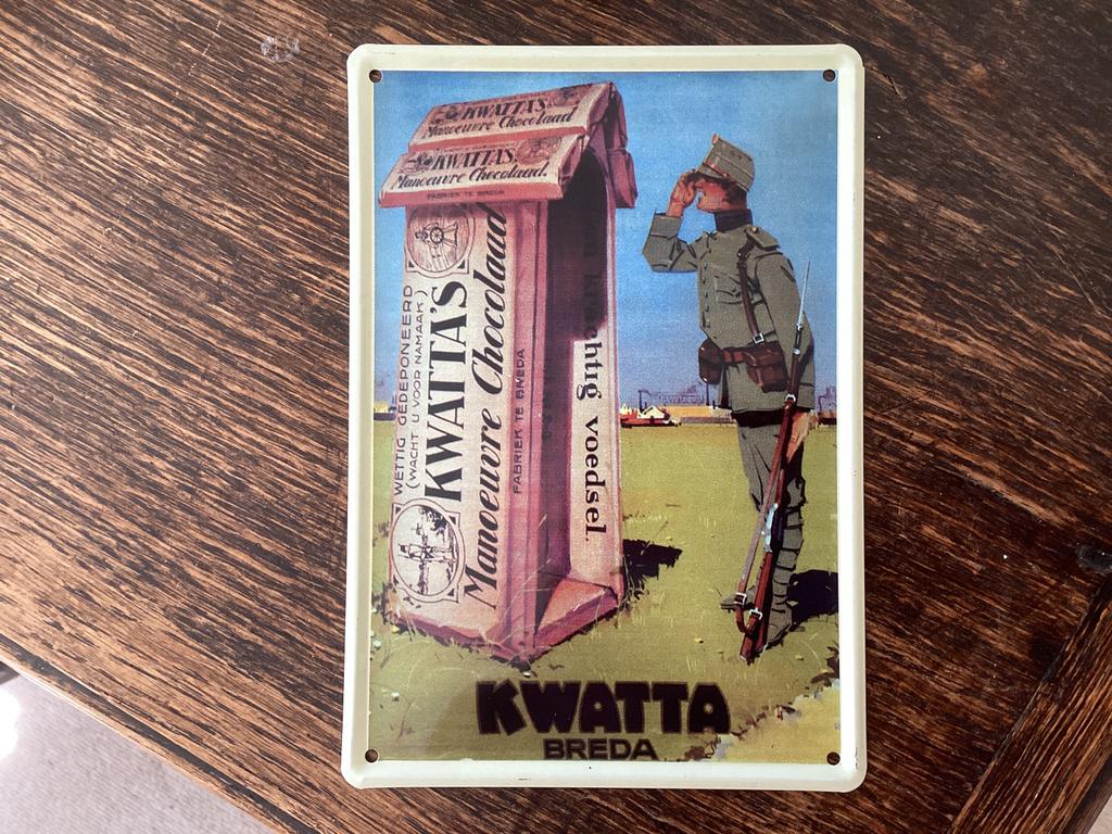 Breda Kwatta reklamebord van vroeger // 15.5x11 cm, Ophalen of Verzenden, Zo goed als nieuw, Overige typen