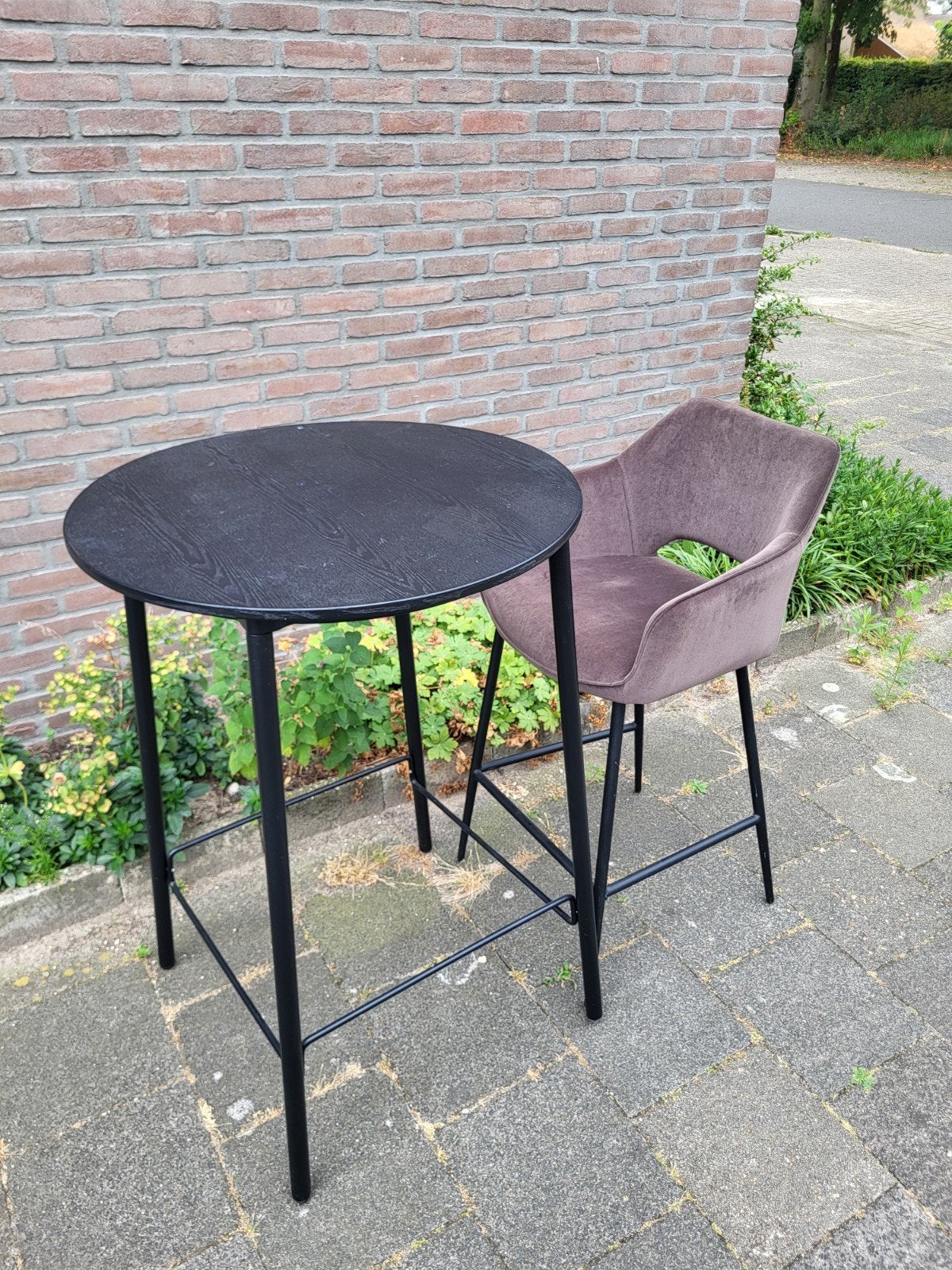 Platinium Bartafel met 1 barkruk, Huis en Inrichting, Barkrukken, Ophalen, Gebruikt, Metaal, 90 cm of meer