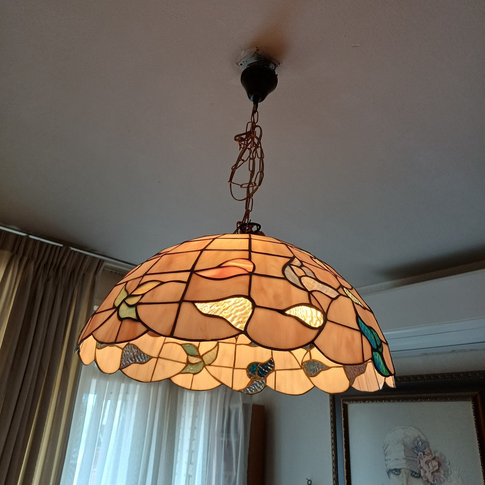 Tiffany stijl hanglamp - 3 lampen, Ophalen, Gebruikt, E27 (groot), Tiffany