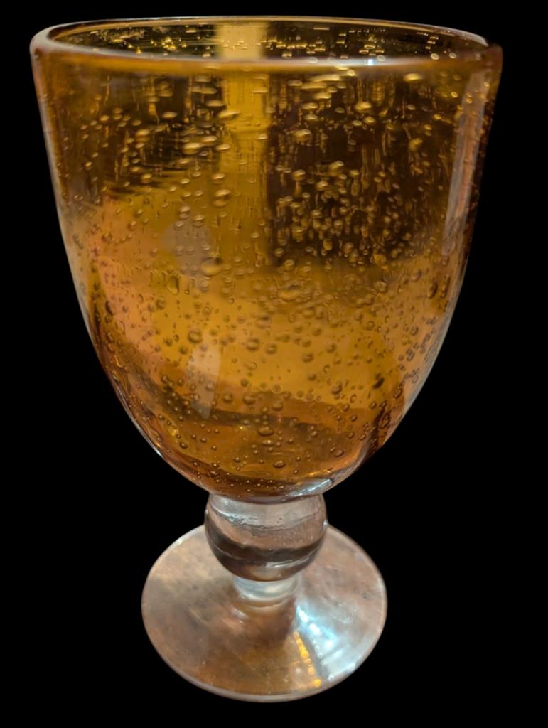 Vintage Amberkleurig Bubbelglas op Voet, Antiek en Kunst, Ophalen of Verzenden