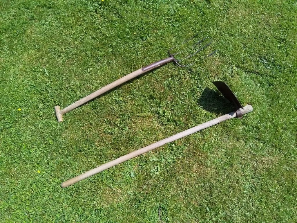 tuingereedschap set - Antieke hak (Fermo No. 1) & Grote vork, Ophalen of Verzenden, Gebruikt, Hark, Fermo