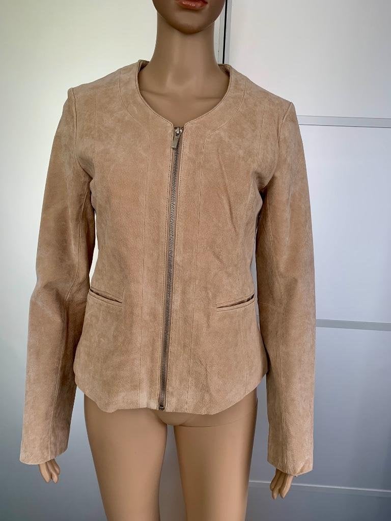 E348 Echt-leren jasje maat M=38 jas jack blazer beige, Maat 38/40 (M), Beige, Ophalen of Verzenden, Zo goed als nieuw