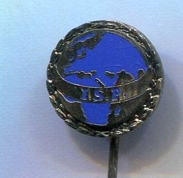 I.S.P. blauw email wereldbol speldje ( W_475), Verzamelen, Speldjes, Pins en Buttons, Ophalen of Verzenden, Zo goed als nieuw