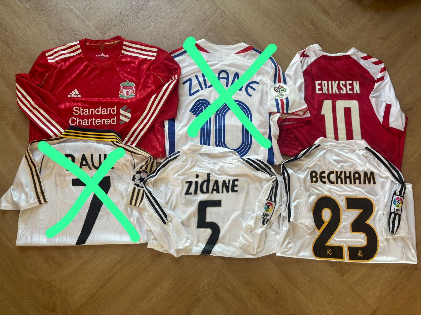 Shirts: Zidane, Beckham, Eriksen, Liverpool (€25 p.s.), Sport en Fitness, Voetbal, Maat L, Ophalen of Verzenden, Nieuw, Shirt